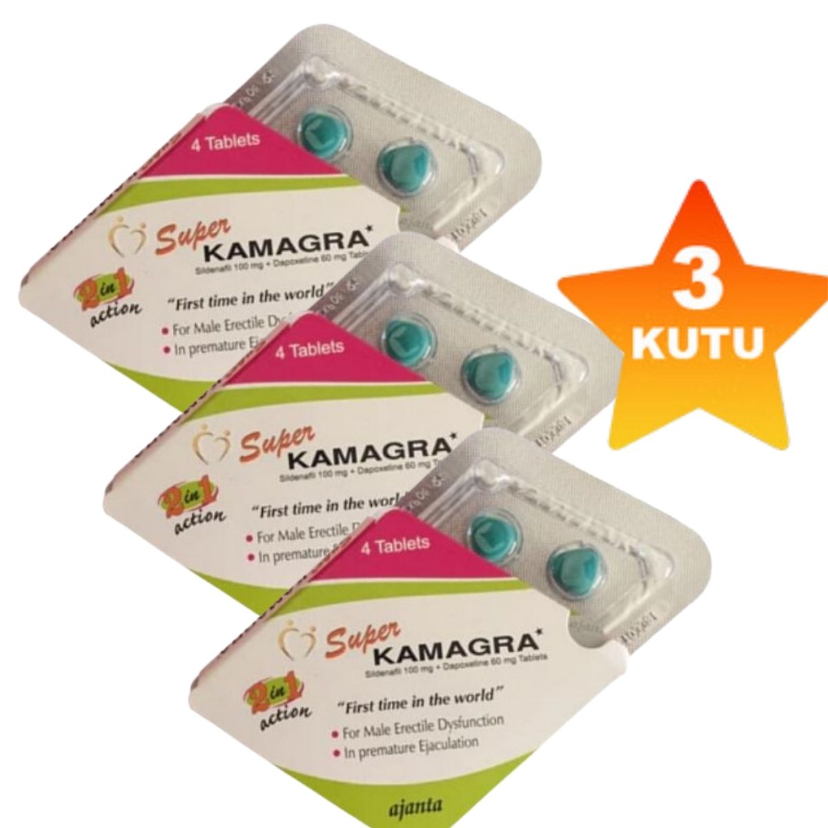 Süper Kamagra 100 Mg Hap 3 Kutu Kamagra 4’lü Tablet 3 Kutu ürün görseli