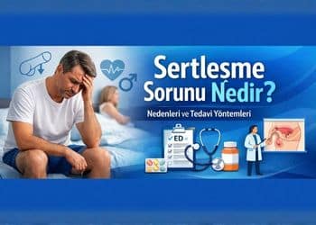 Sertleşme sorunu nedir, nedenleri ve tedavi yöntemlerini anlatan erkek cinsel sağlığı bilgilendirme görseli